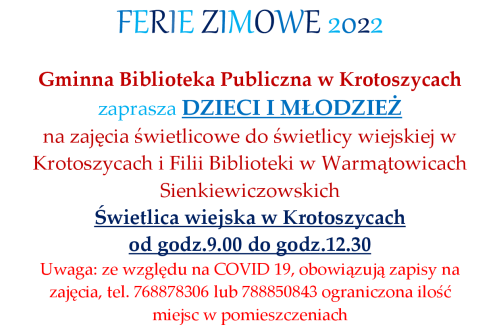 plakat info ferie Zimowe 2022